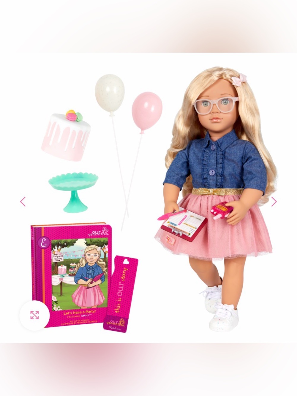 Our Generation Emily 18” Party Planner Doll, Storybook + Birthday Playset